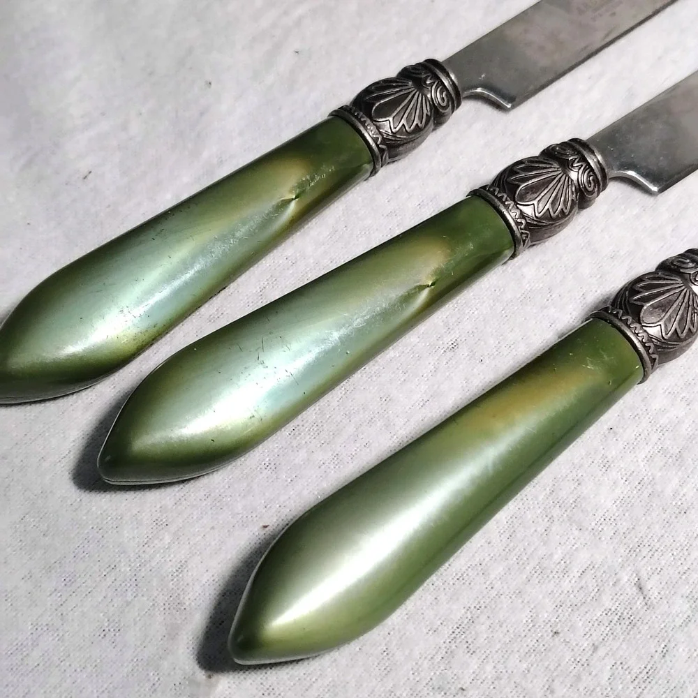 16 Argent Orfevres Green Spoon Fork Knife Sophia Pattern Stainless Steel 188 VTG